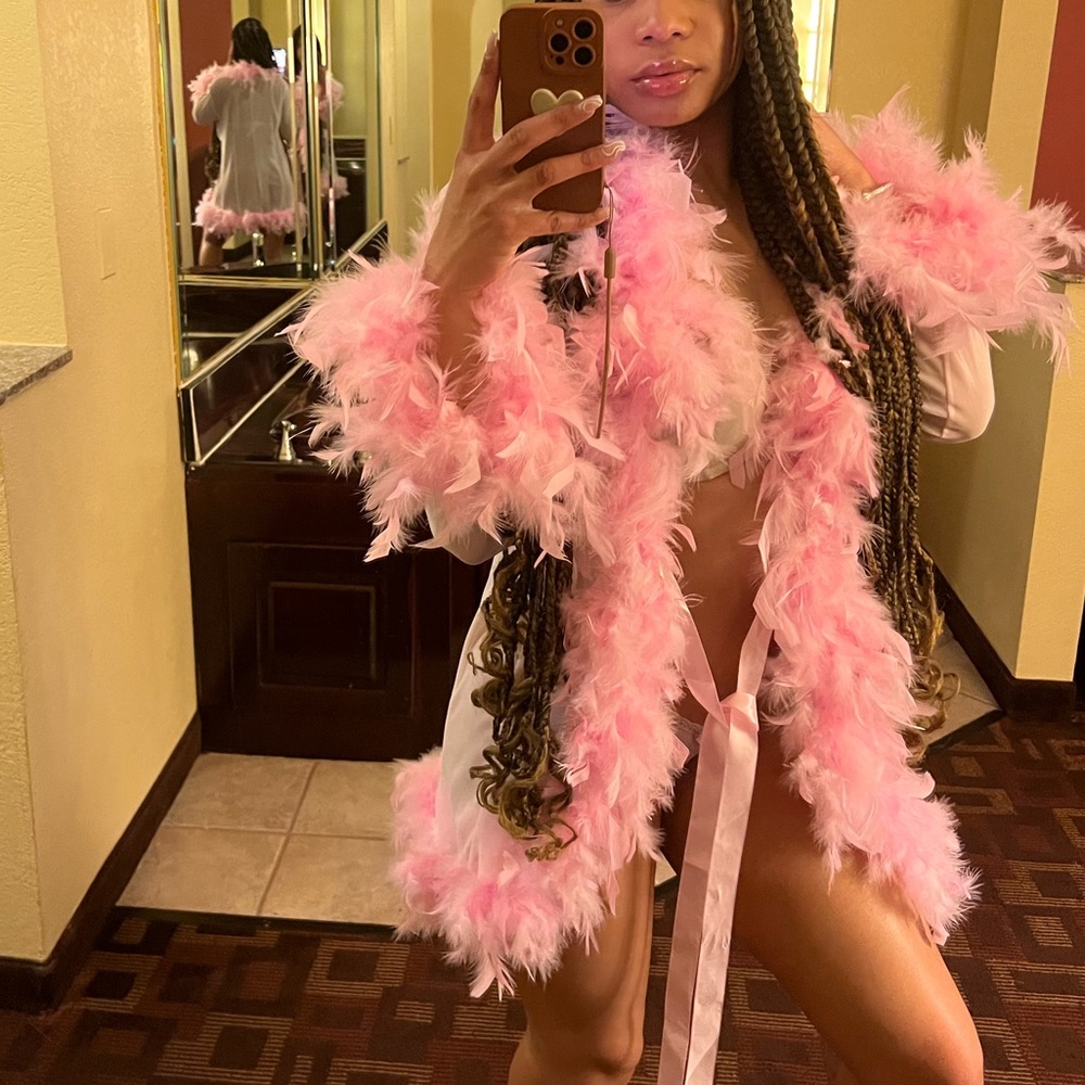 Sexy Pink Feather Robe with Ribbon Tie